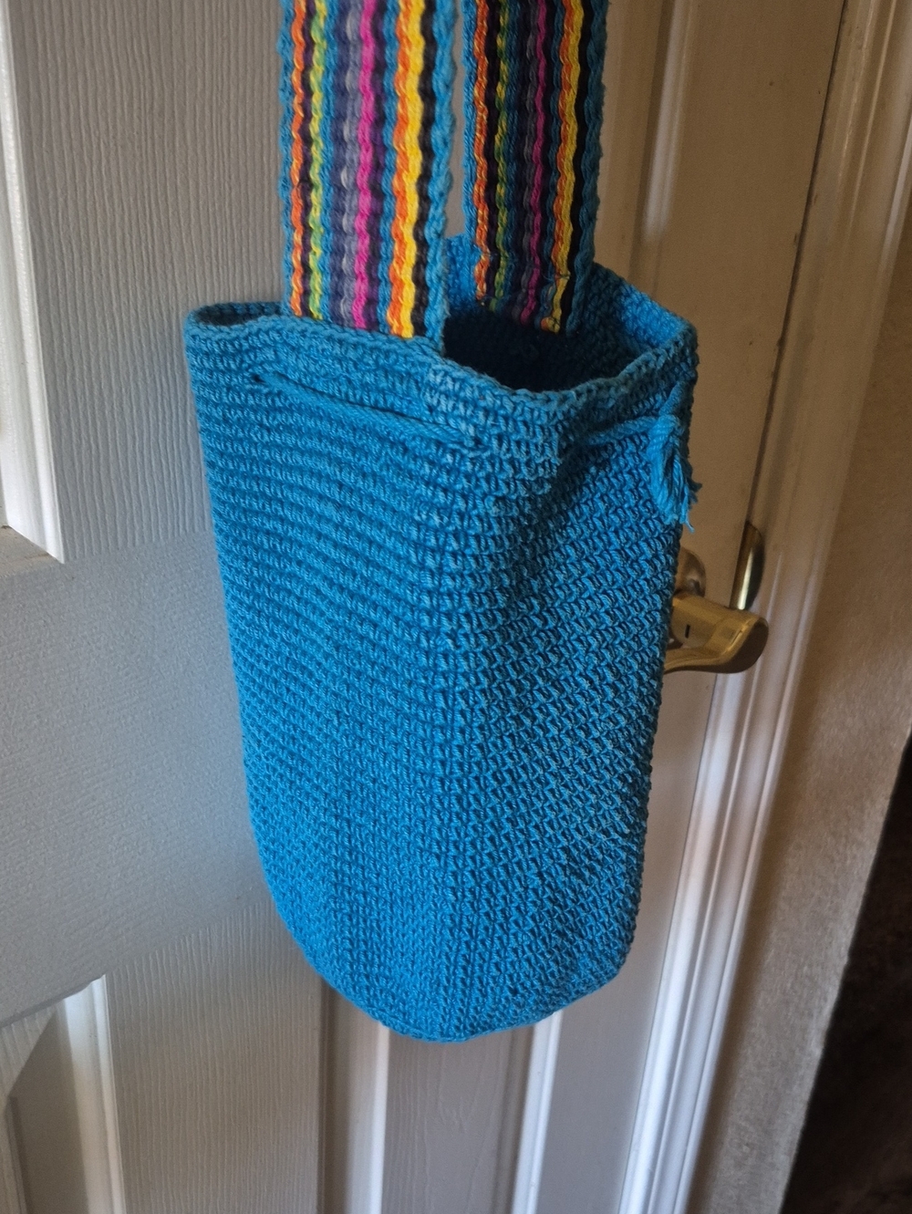Handmade Crochet Tote Bag in Bright Turquoise Boho
